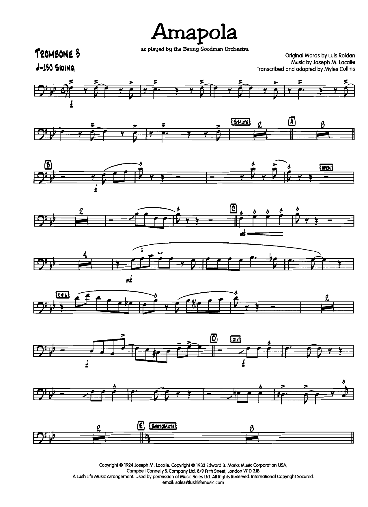 Amapola 3 Trombone — sheet music preview