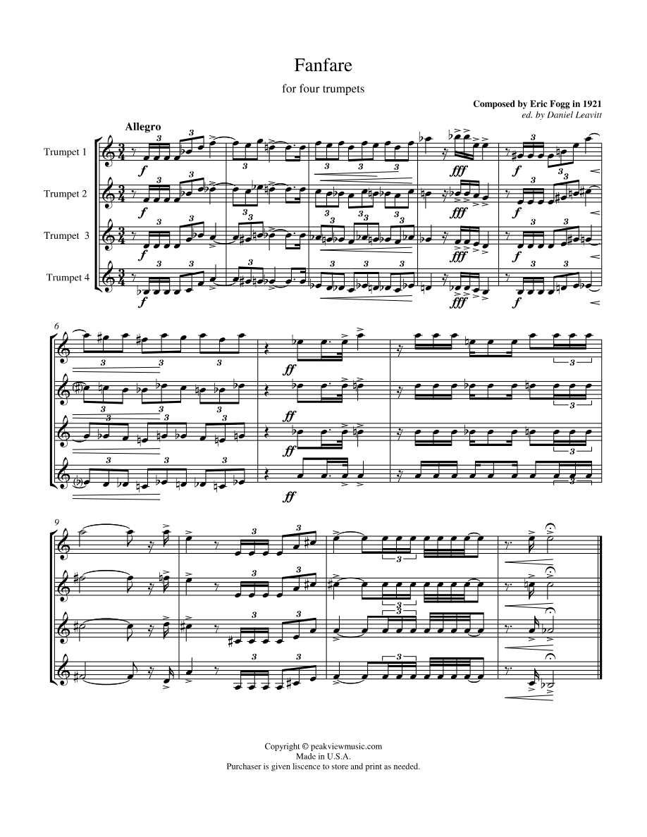 Fanfare By Eric Fogg — Small Ensemble sheet music by Mr. X | Traditional