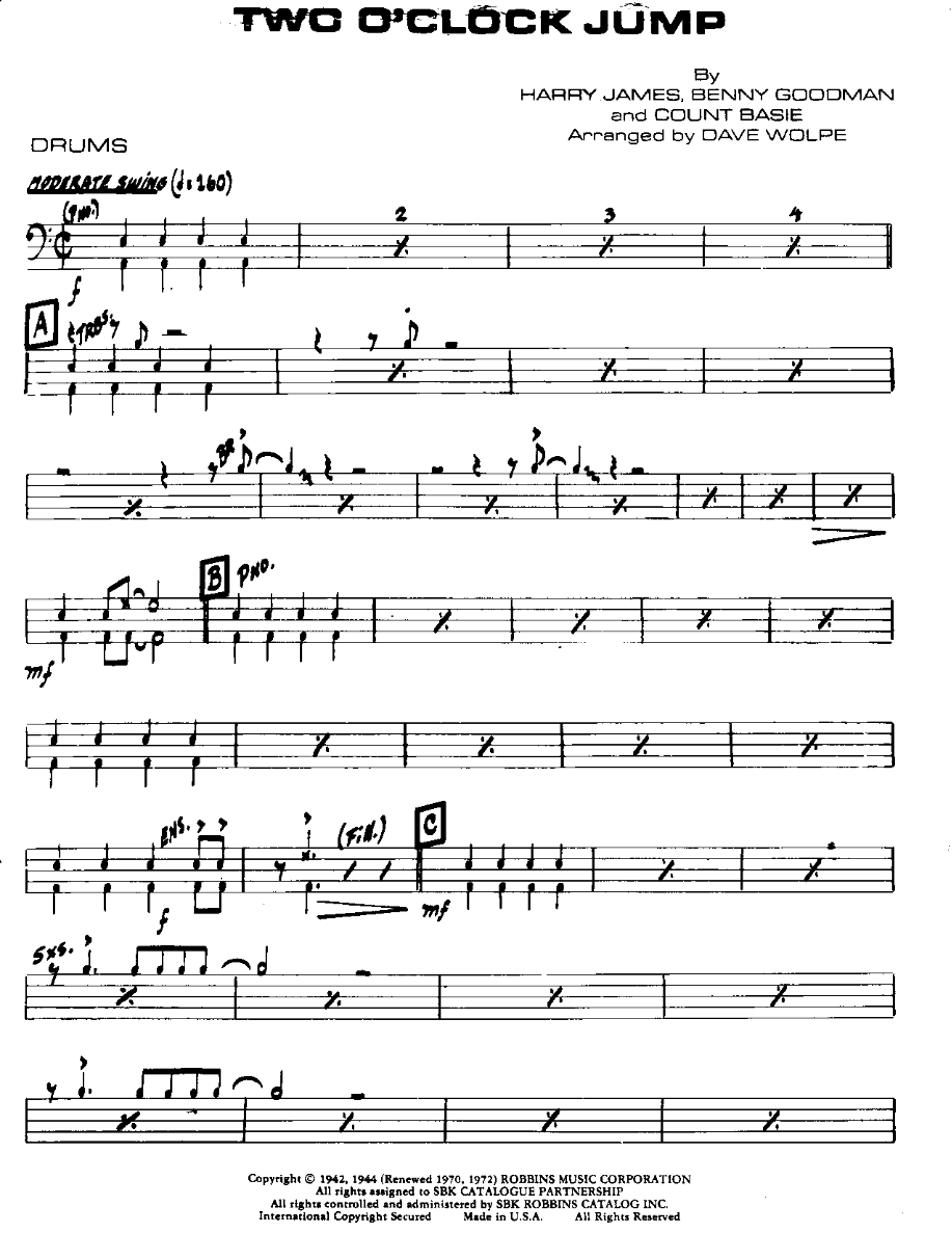 1-2 o'clock Jump-Drums — sheet music preview