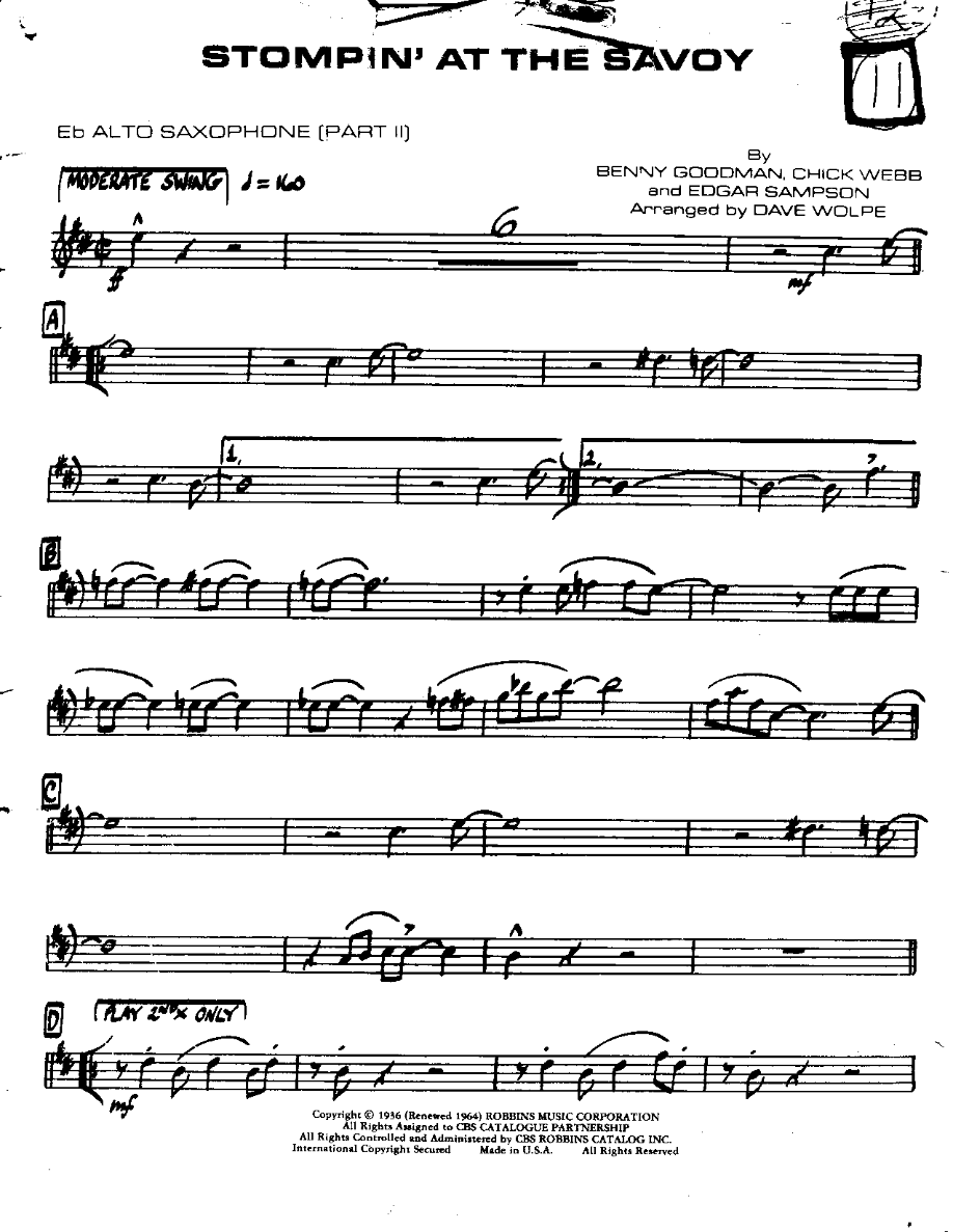 Stompin' at the Savoy-Alto — sheet music preview