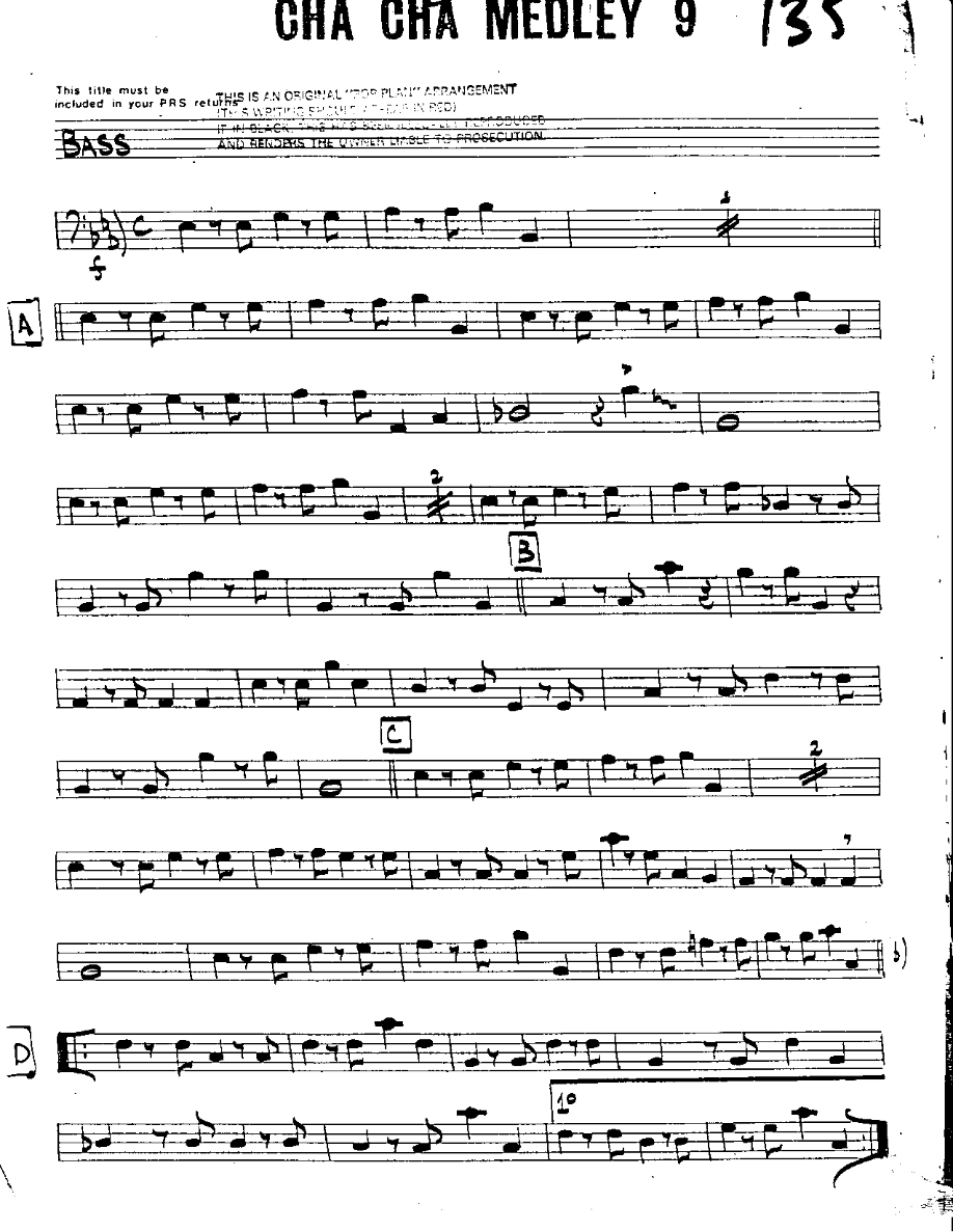 Cha Cha Medley #9-Bass — sheet music preview