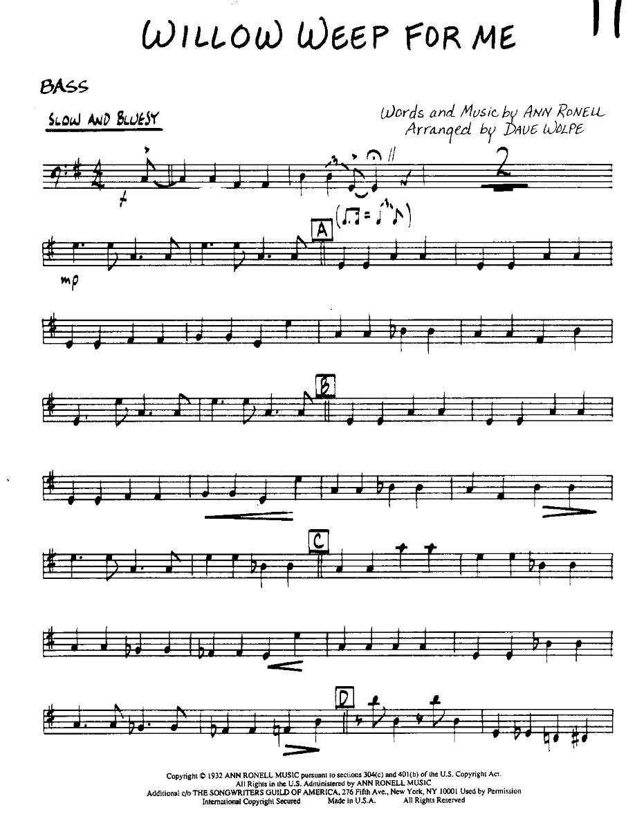 Willow Weep for Me-Bass — sheet music preview