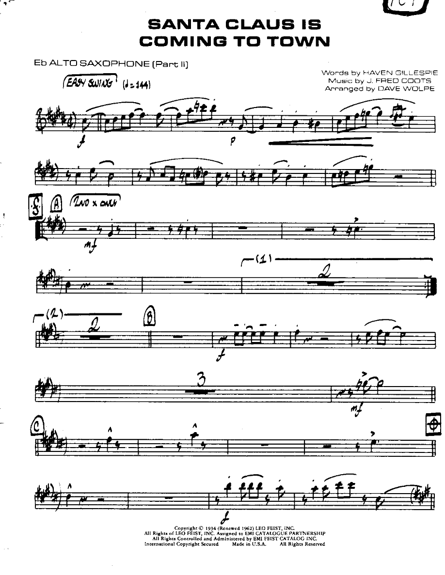 Santa Claus is coming to Town-Bass — sheet music preview