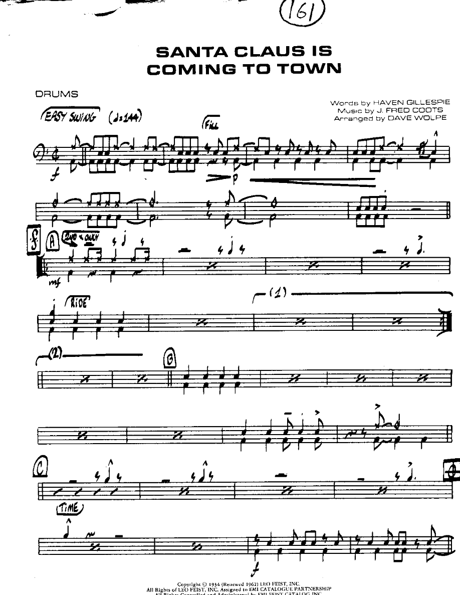 Santa Claus is coming to Town-Drums — sheet music preview