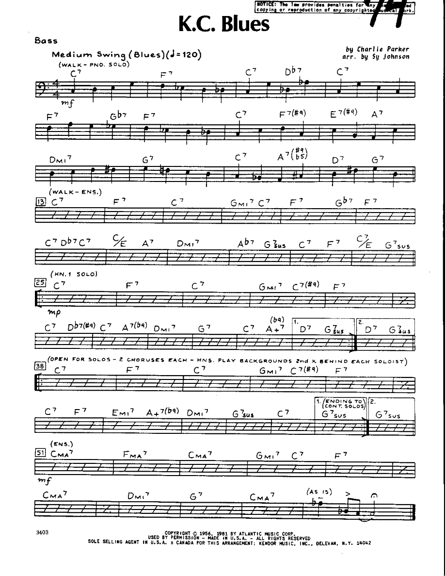KC Blues-Bass — sheet music preview