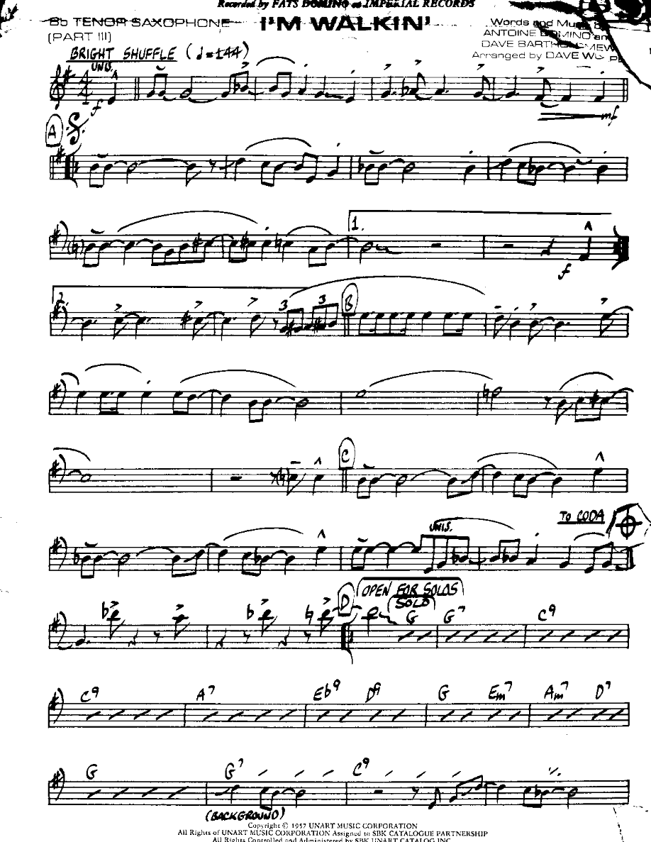 I'm Walkin'-Tenor — sheet music preview