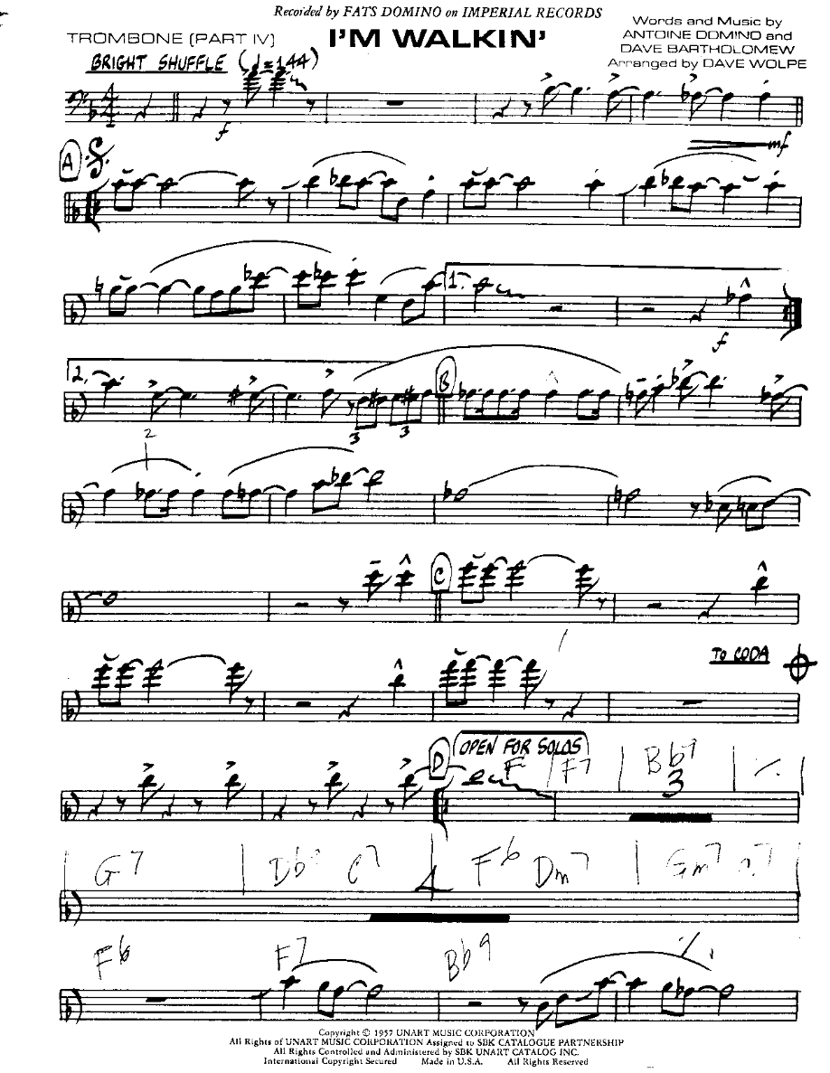 I'm Walkin'-Trombone — sheet music preview