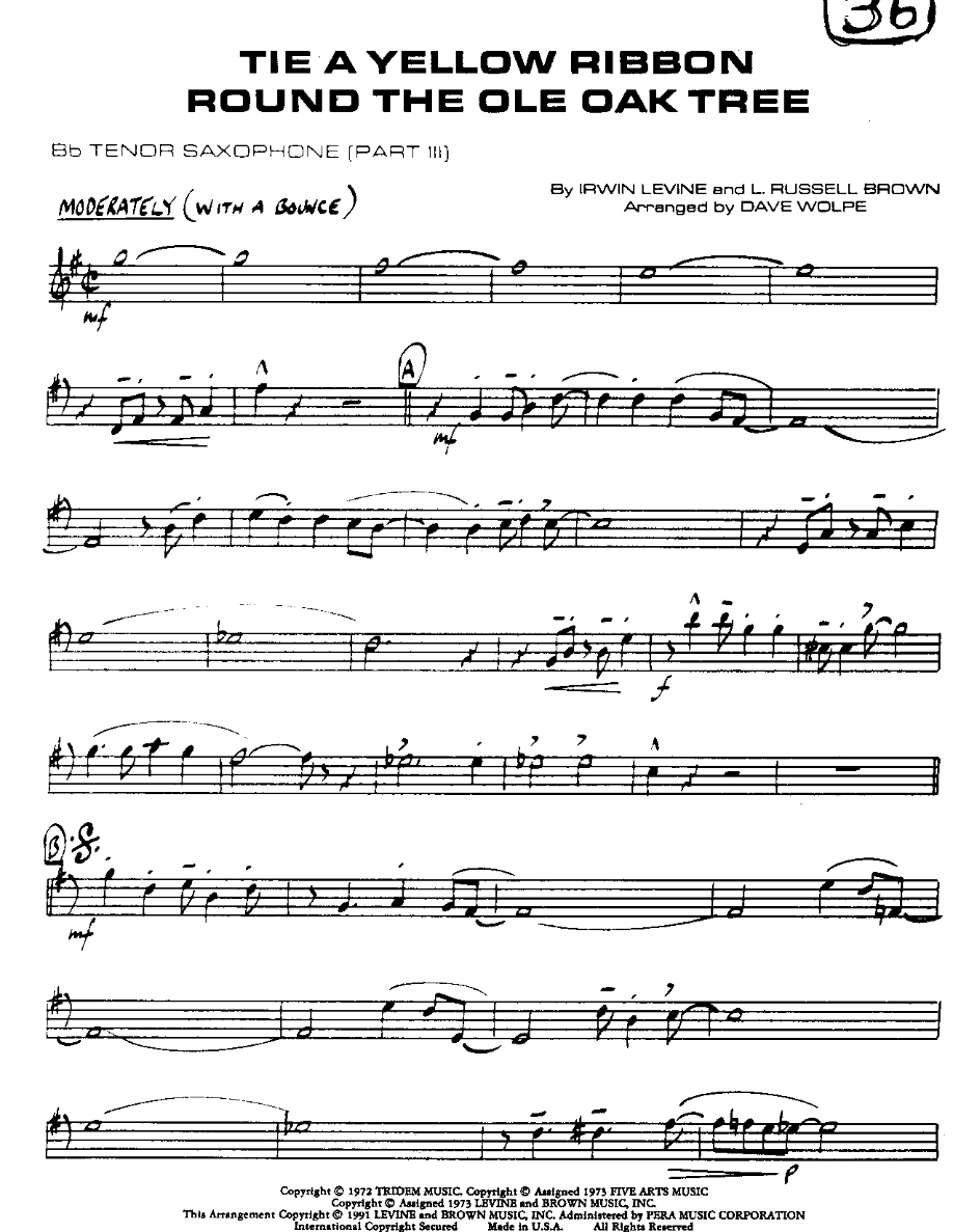 Tie a Yellow Ribbon-Tenor — sheet music preview