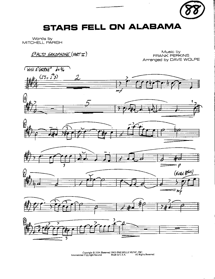 Circle 88-Star's fell in Alabama-Alto — sheet music preview