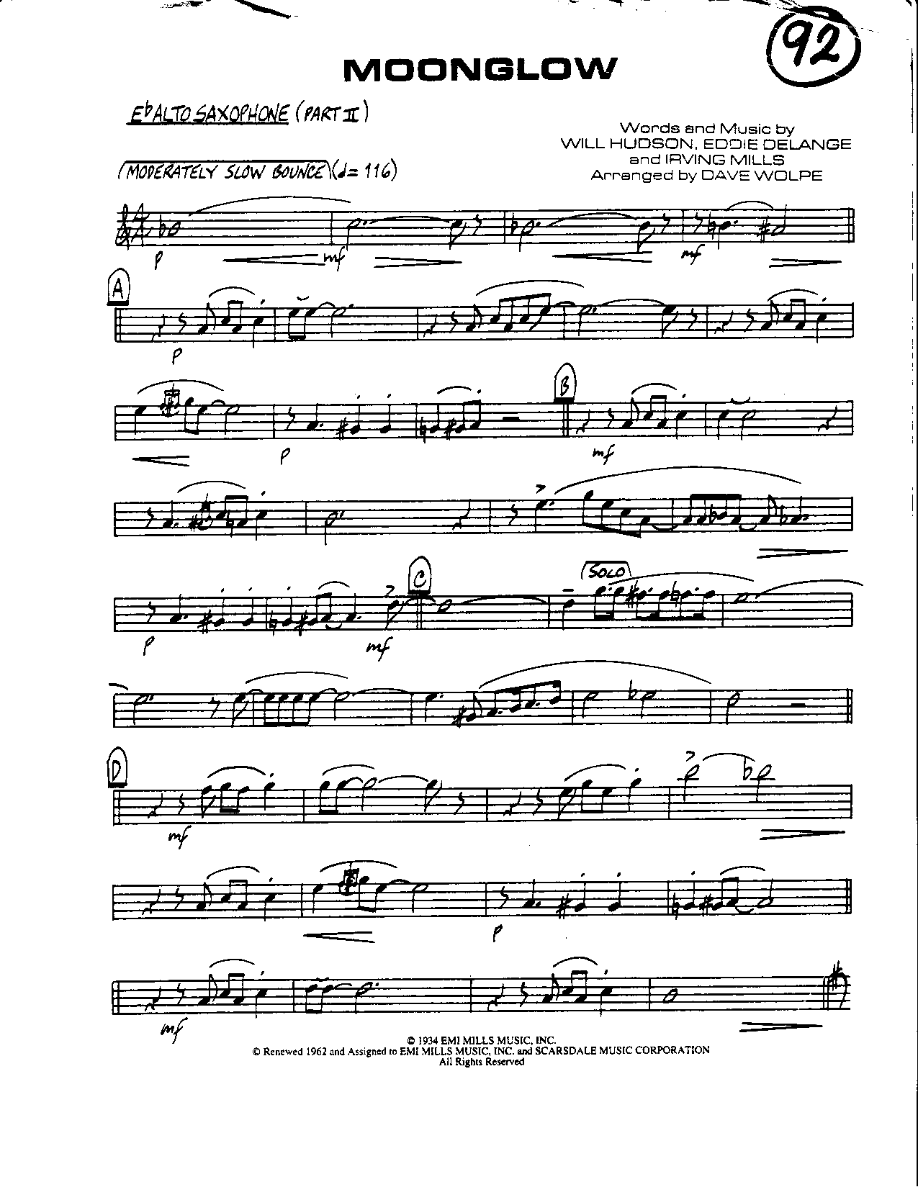 Circle 92-Moonglow-Alto — sheet music preview