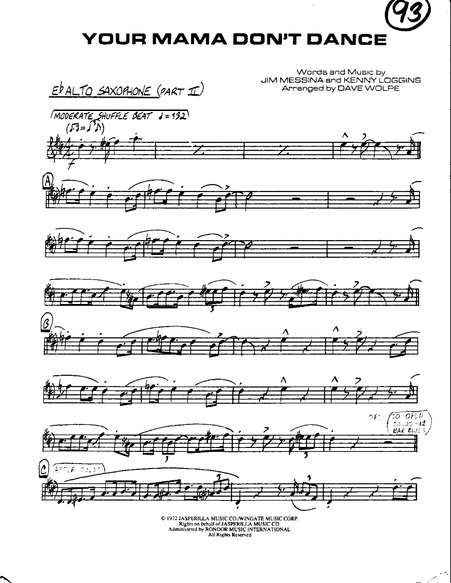 Circle 93-Your Mama don't Dance-Alto — sheet music preview
