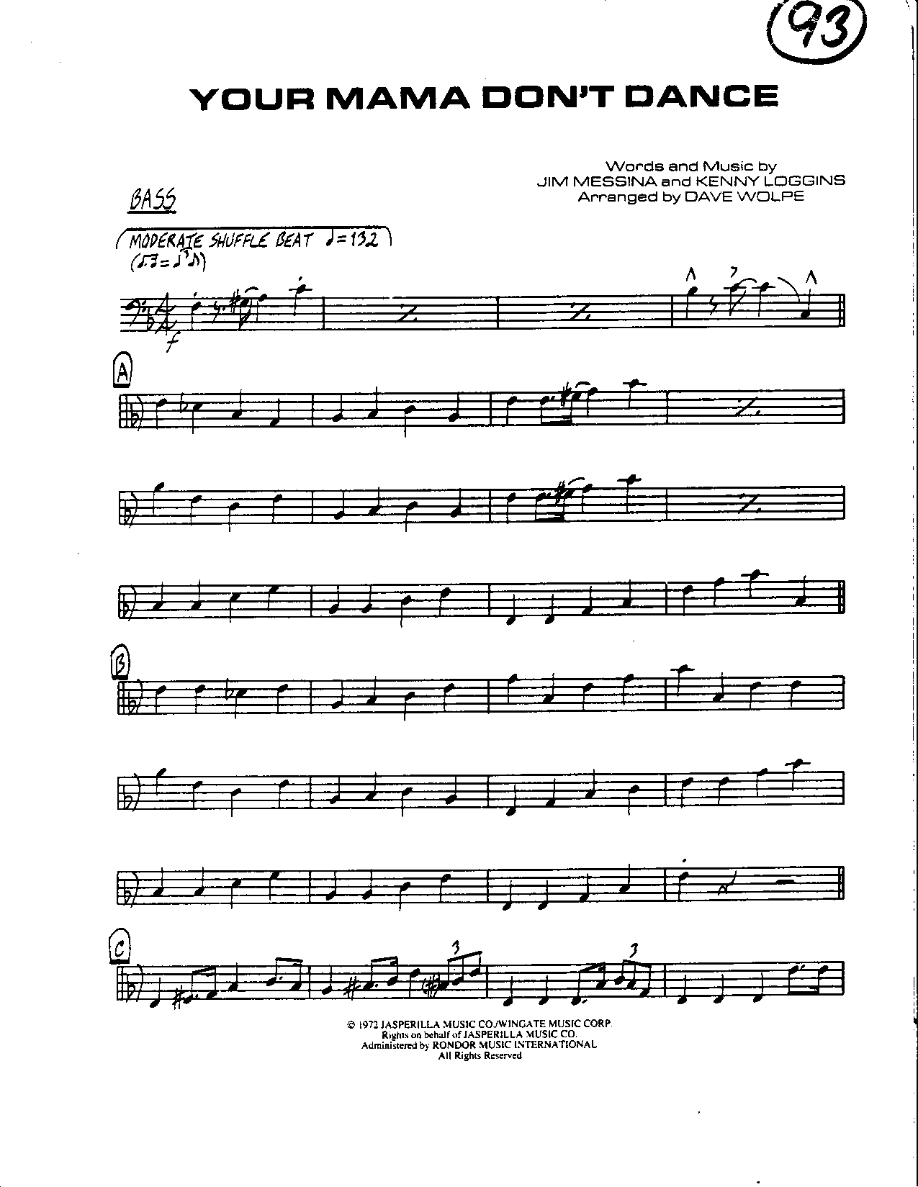Circle 93-Your Mama don't Dance-Bass — sheet music preview