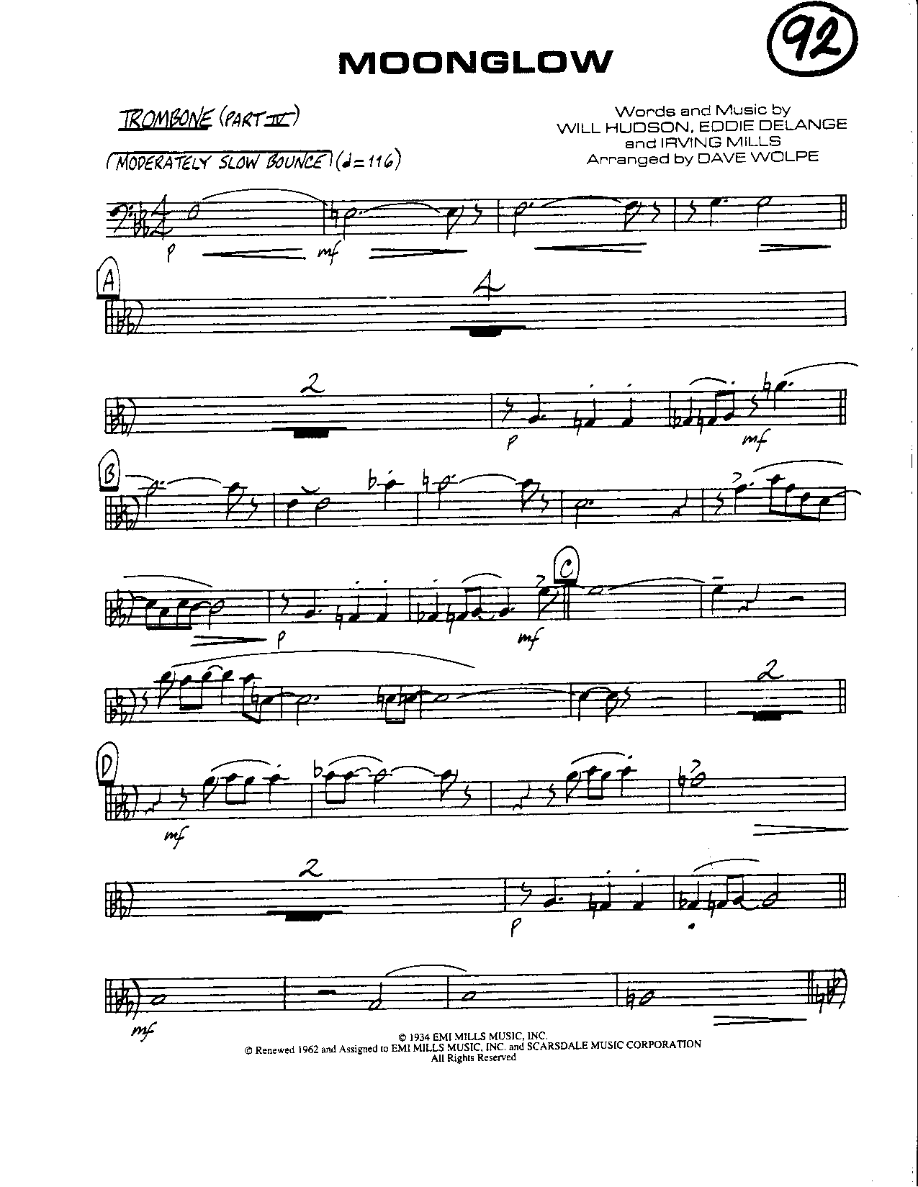 Circle 92-Moonglow-Trombone — sheet music preview