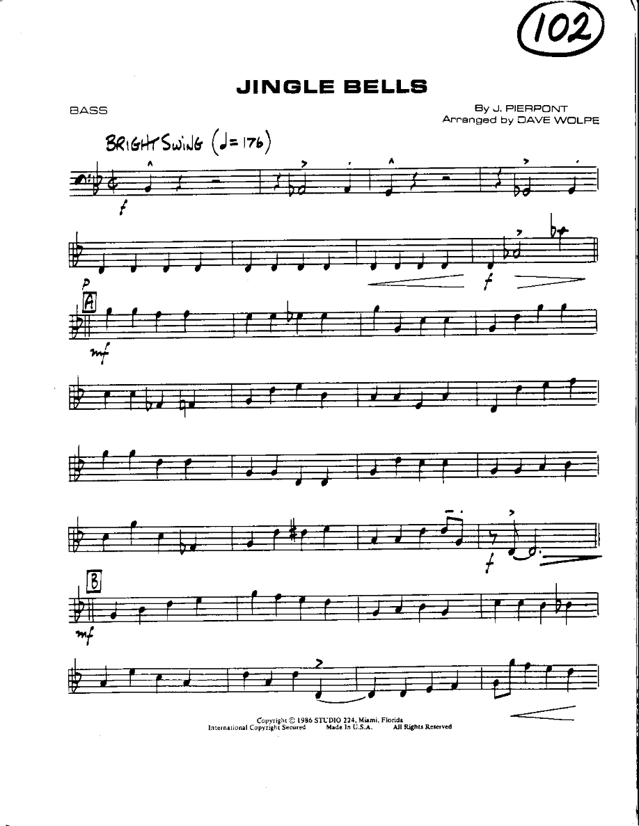 Circle 102-Jingle Bells-Bass — sheet music preview
