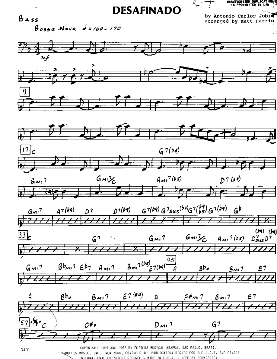 Desafinado-Bass — Small Ensemble sheet music by Matt Harris | Bossa Nova