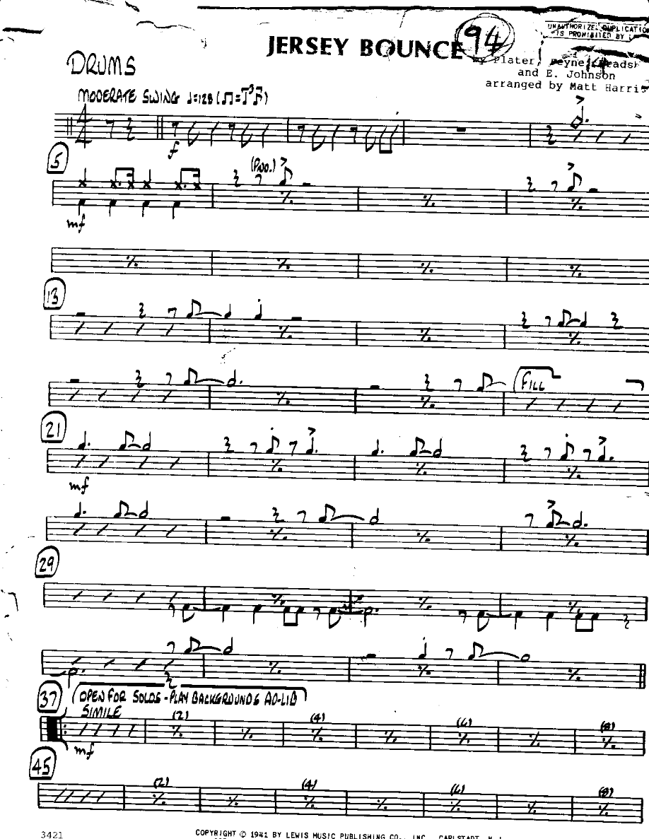 The Jersey Bounce-Drums — Small Ensemble sheet music by Matt Harris | Swing