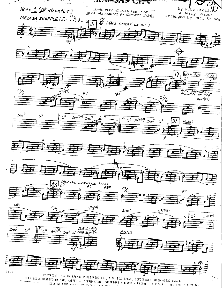Kansas City-Trumpet — Small Ensemble sheet music by Carl Strom | Blues