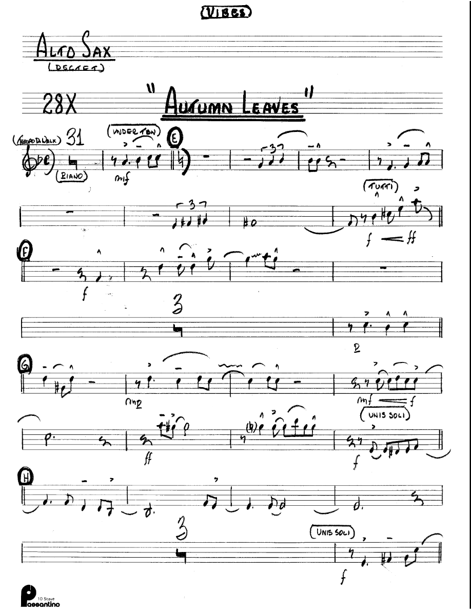 Autumn Leaves (Kenton Dectet #28X) 3214 — Small Ensemble sheet music by Vibes | Jazz Standard
