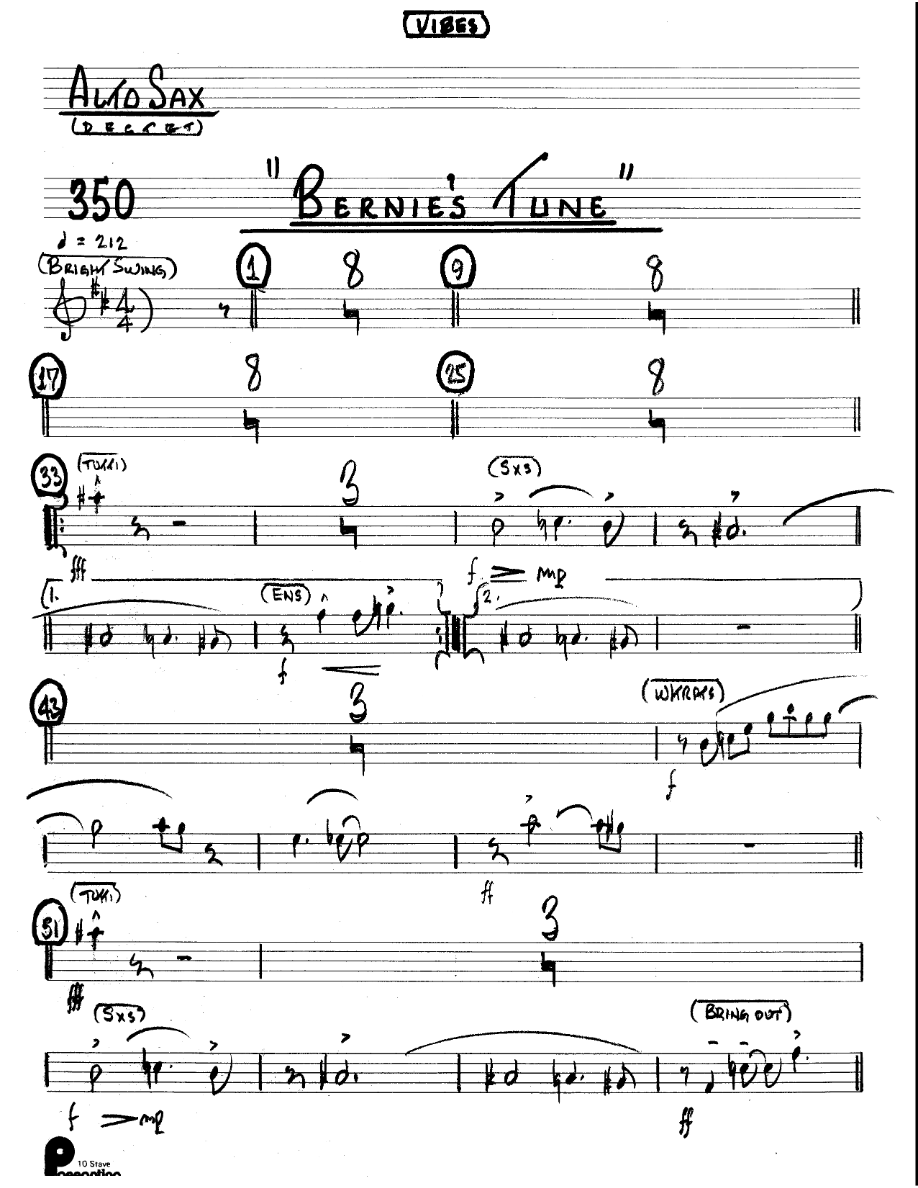 Bernie's Tune (Kenton Dectet #350) 3214 Vibes Opt — sheet music preview