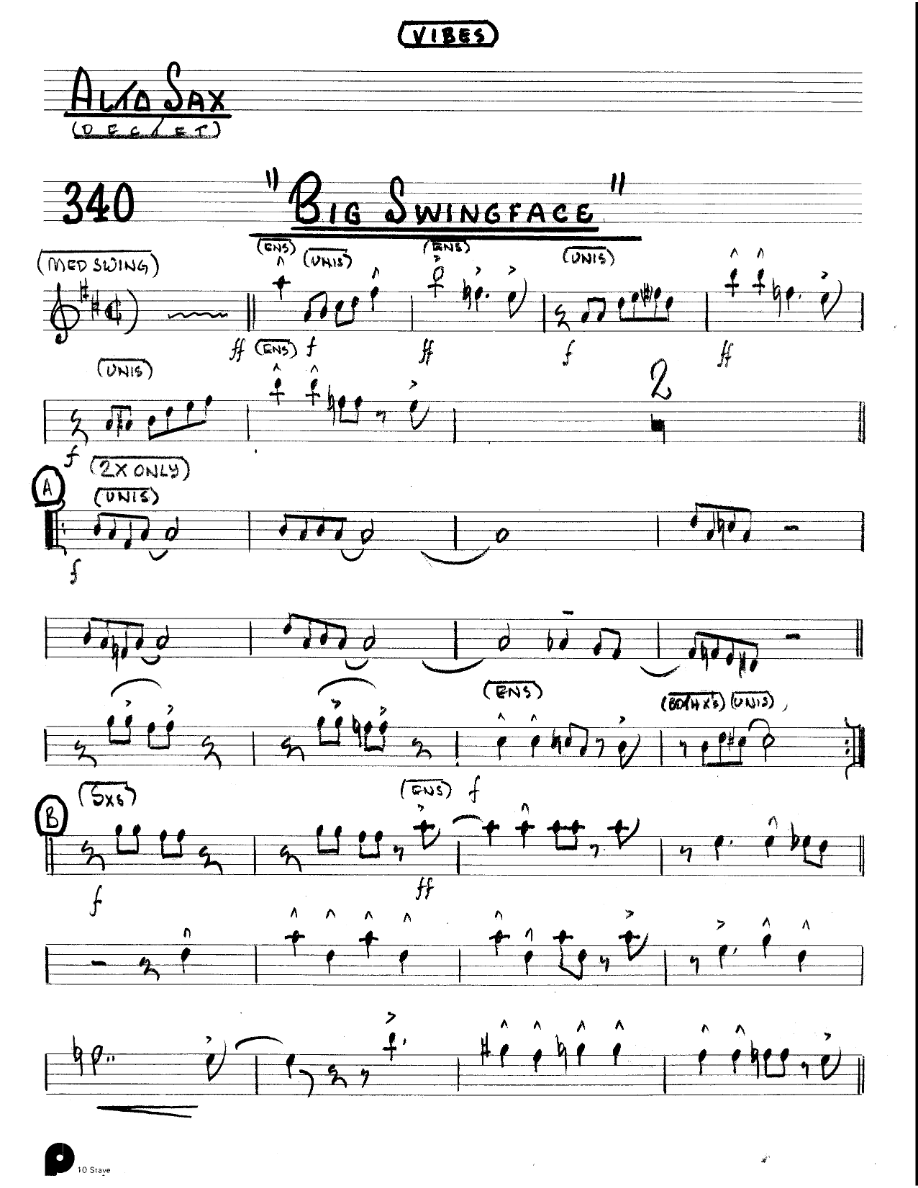 Big Swing Face (Kenton Dectet #340) 3214 Vibes Opt — sheet music preview