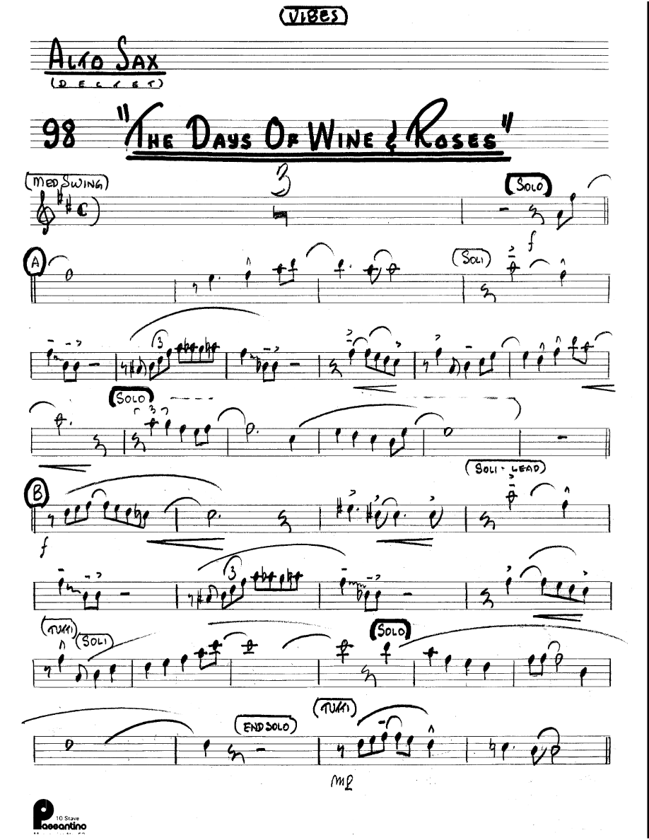 Days Of Wine & Roses (Kenton Dectet #098) 3214 — Small Ensemble sheet music by Vibes | Film Music