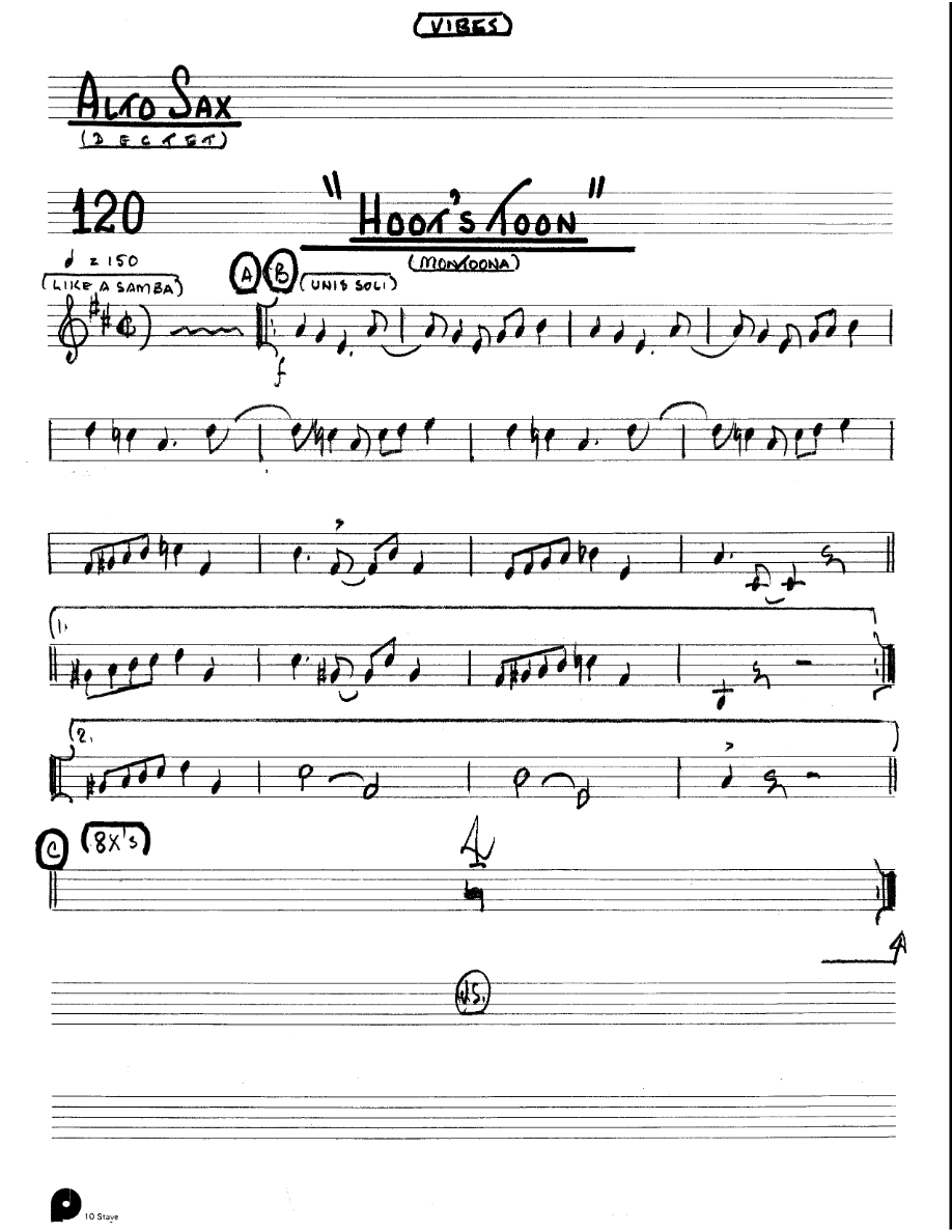 Hoot's Toon (Kenton Dectet #120) 3214 Vibes Opt — sheet music preview