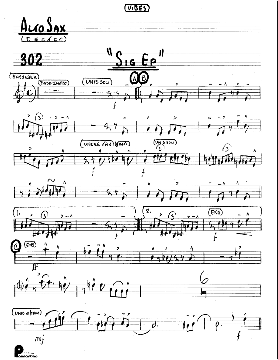 Sig Ep (Kenton Dectet #302) 3214 Vibes Opt — sheet music preview