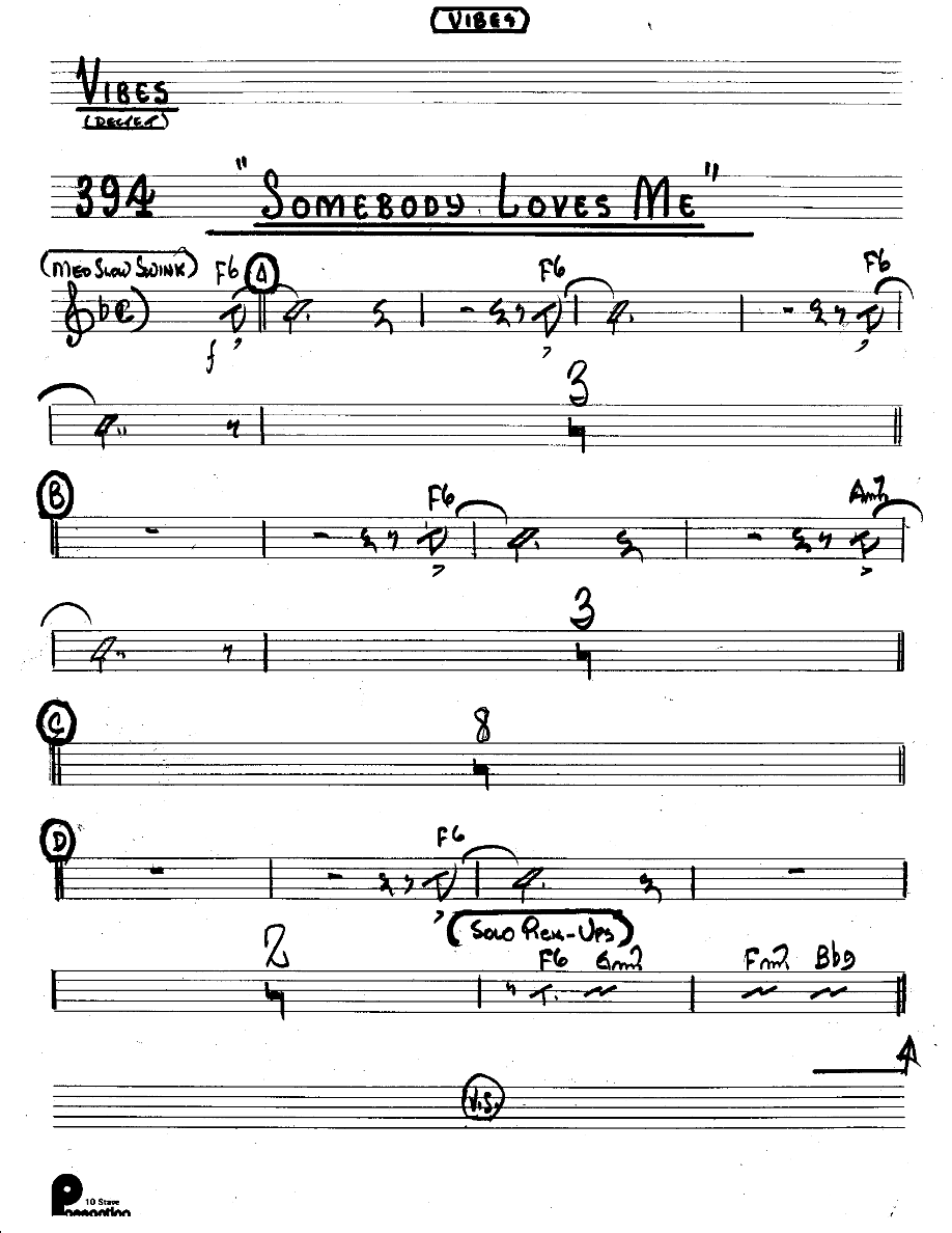 Somebody Loves Me (Kenton Dectet #394) 3214 Vibes — sheet music preview