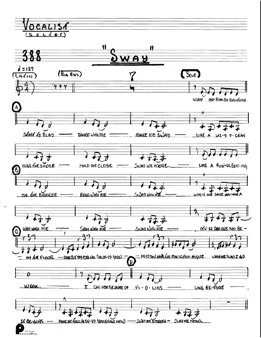 Sway (Kenton Dectet #388) 3214 Vibes FV-Am — sheet music preview