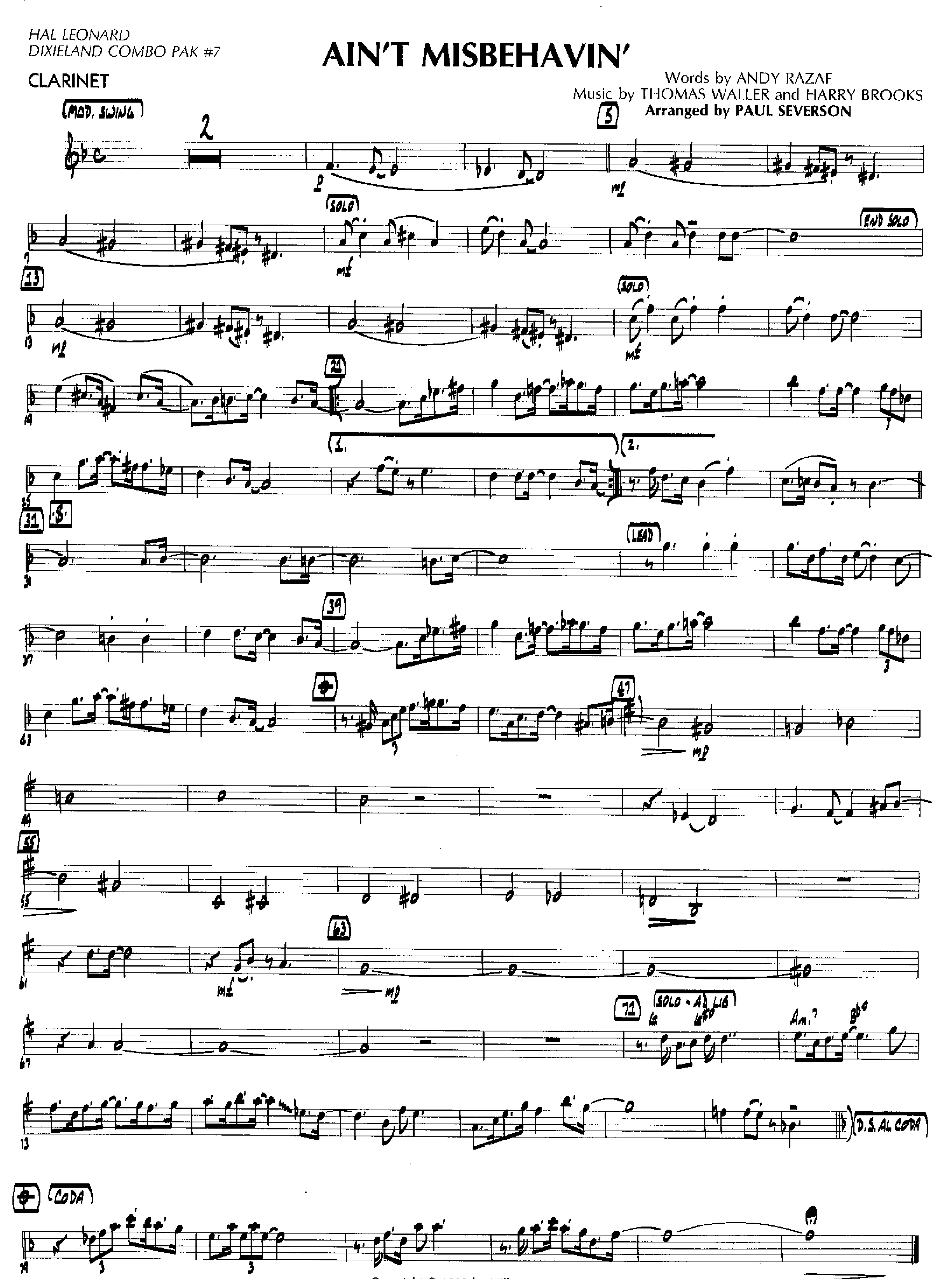 Aint Misbehavin — sheet music preview