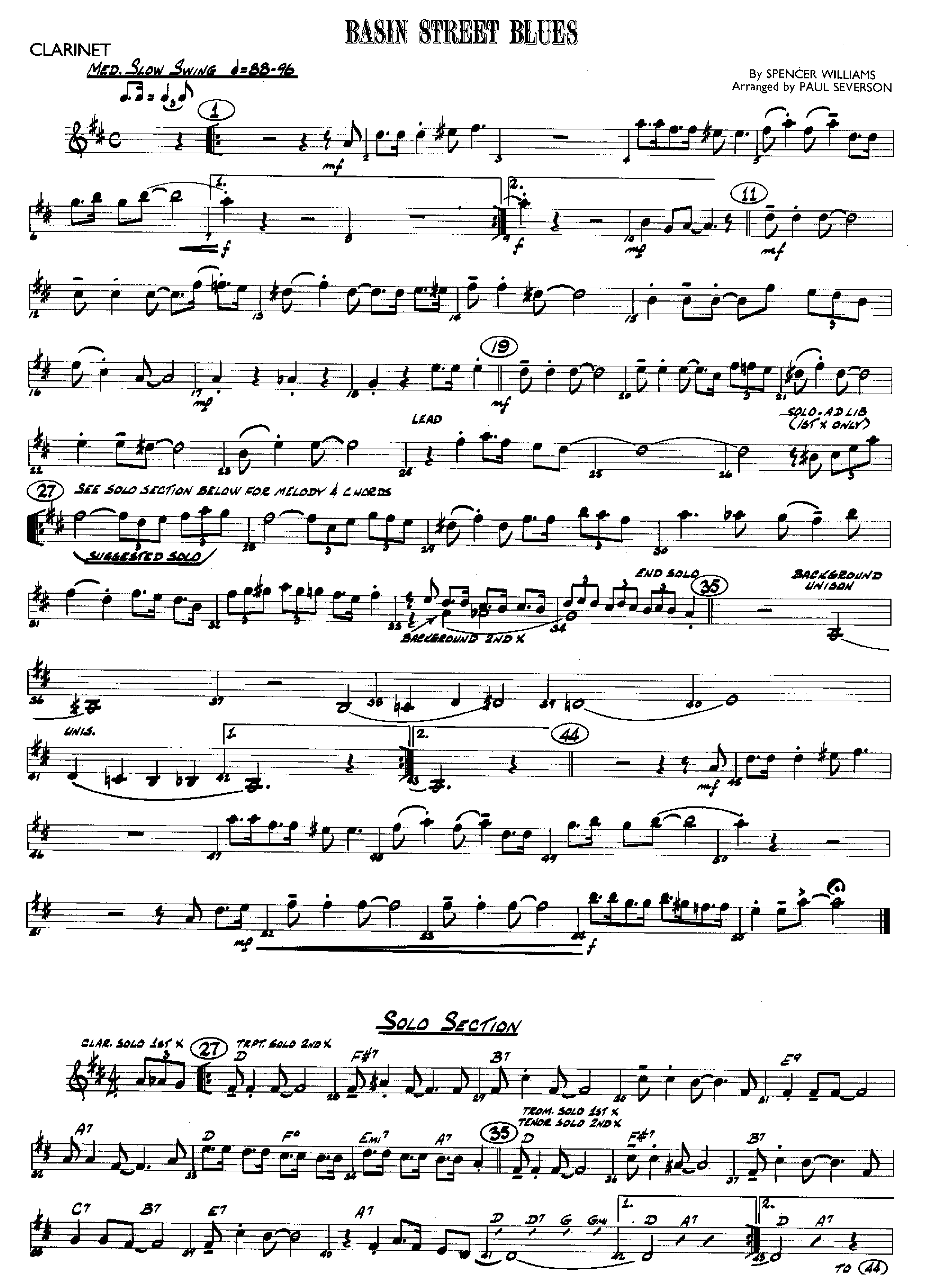 Basin Street Blues — sheet music preview
