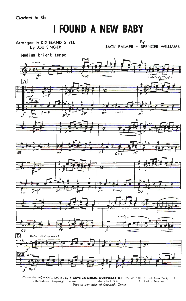 I've Found A New Baby Clarinet - 2 list — sheet music preview