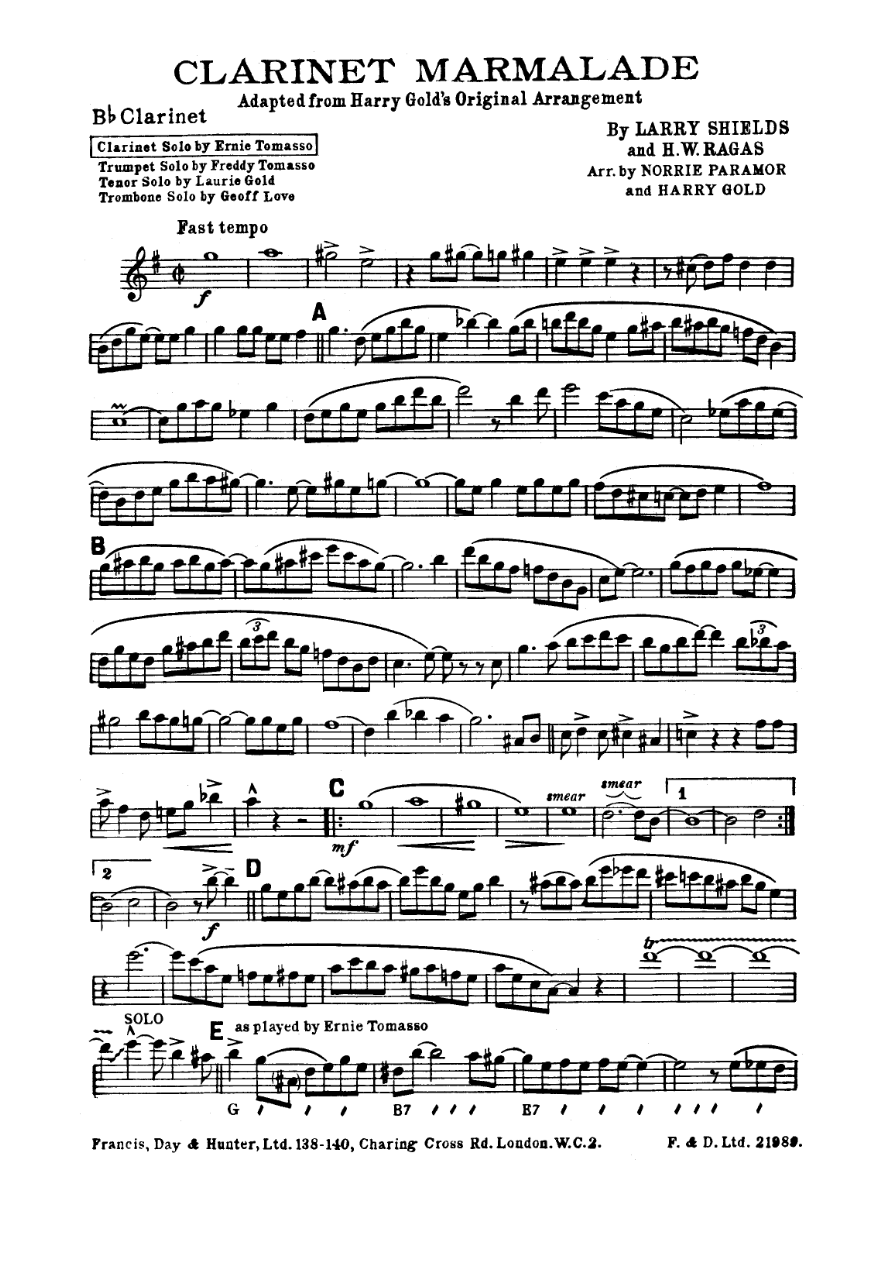Clarinet Marmalade (N.Paramo, H.Gold) — sheet music preview