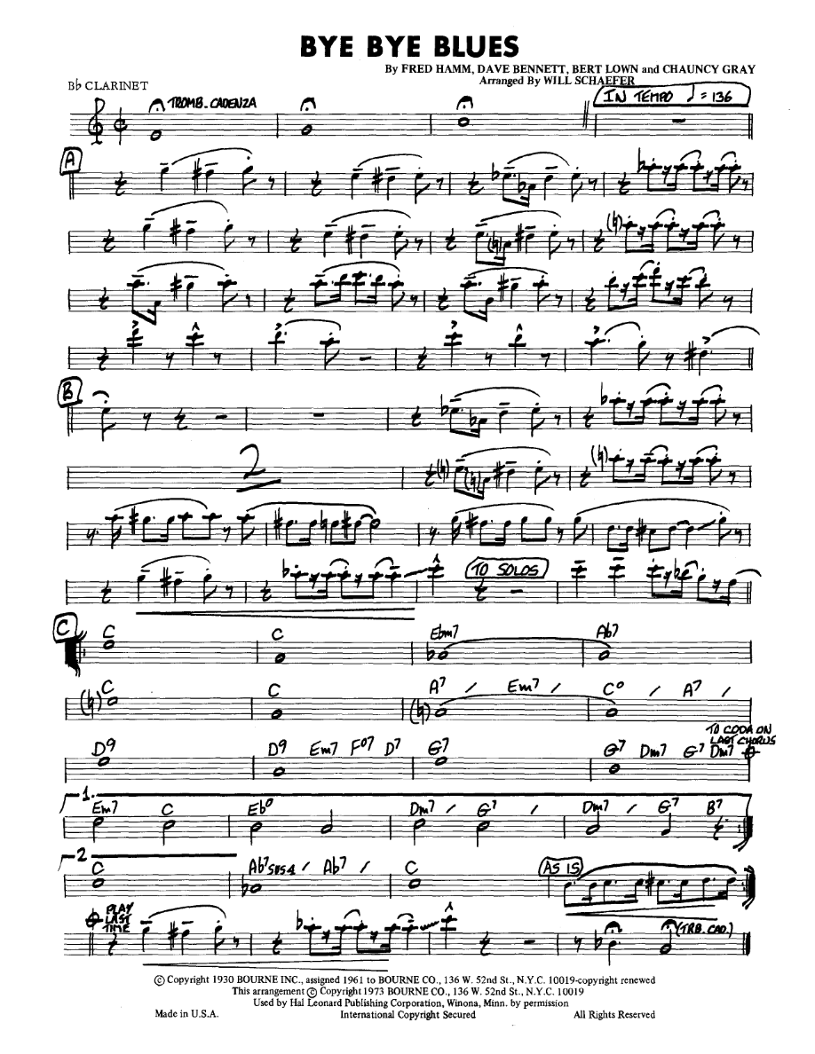 Bye Bye Blues — sheet music preview
