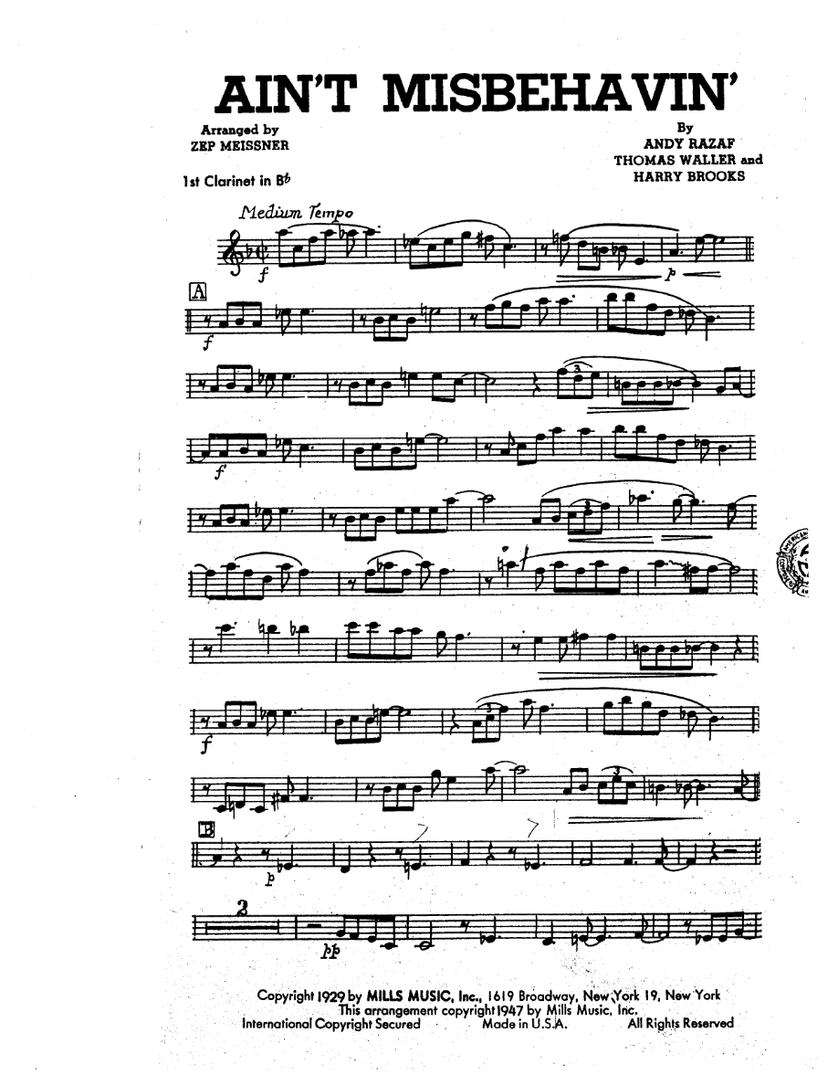 Ain't Mishehavin' — sheet music preview