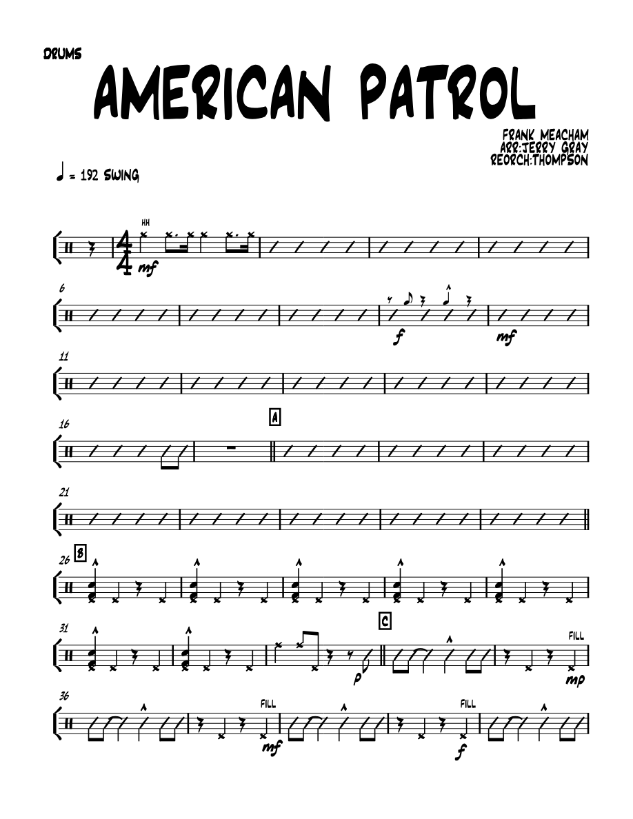 american patrol 01 DRUMS — sheet music preview