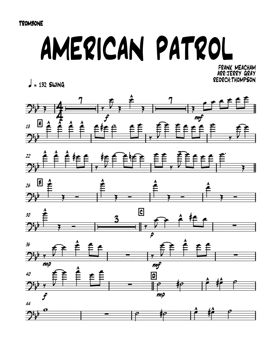 american patrol 01 TROMBONE — sheet music preview
