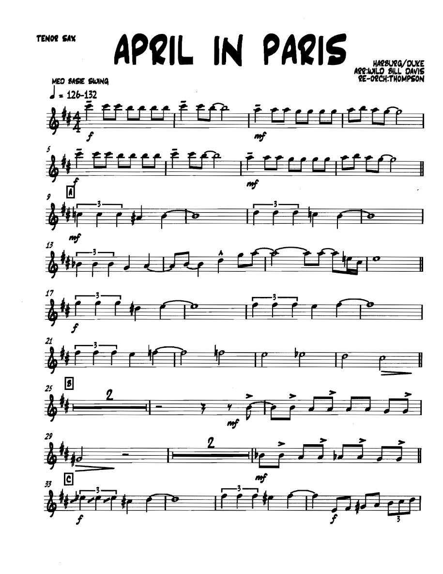 Aprilinparis Tenorsax — sheet music preview