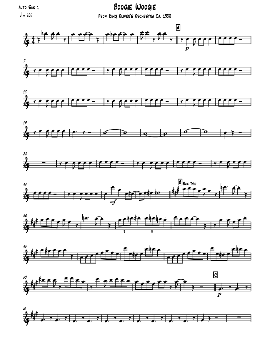 Boogie Woogie Alto Sax 1 — sheet music preview