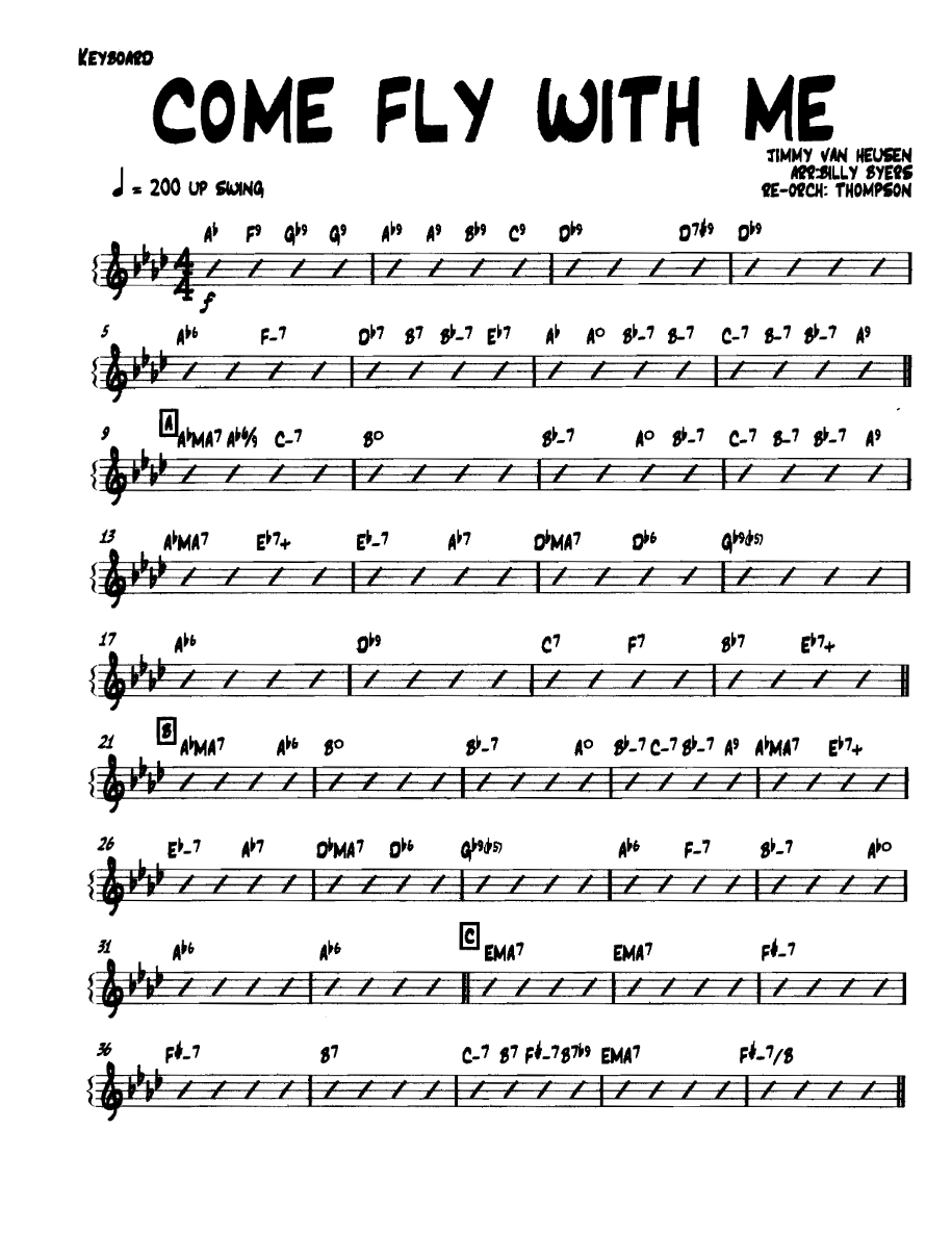 Comeflywithme Keyboard — sheet music preview