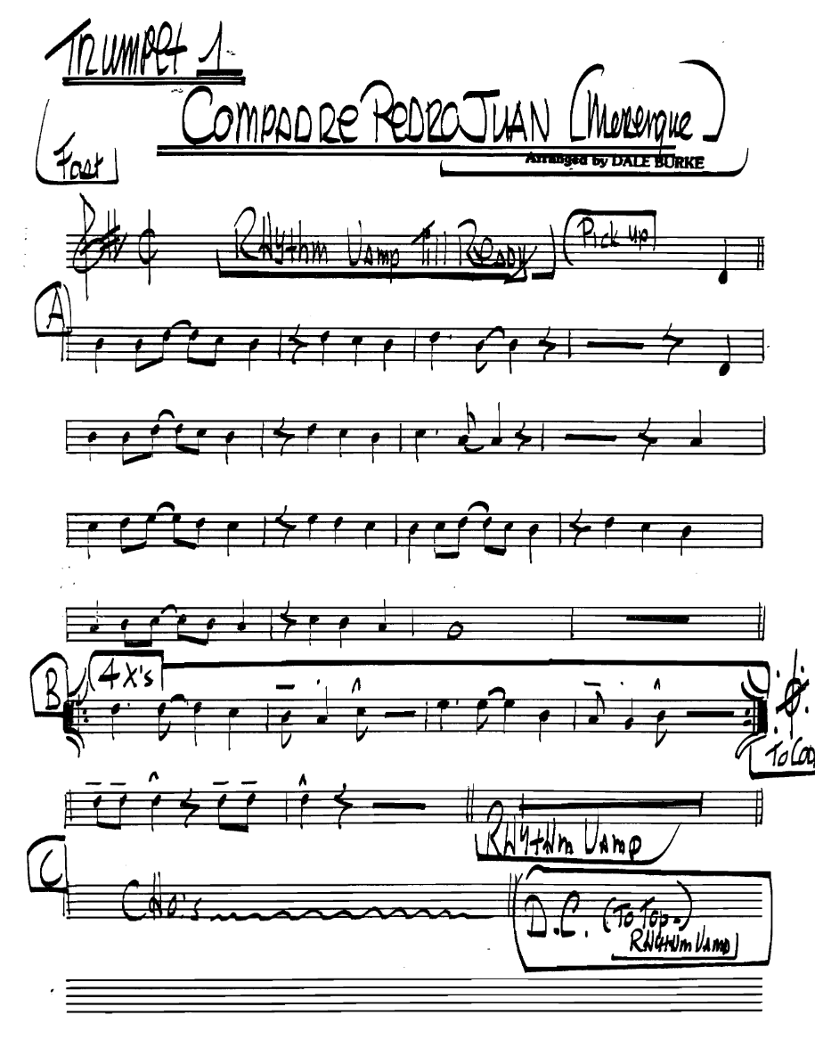 Compadrepedrojuanmerengue Trumpet1 — Small Ensemble sheet music by DALE BURKE | Latin Jazz