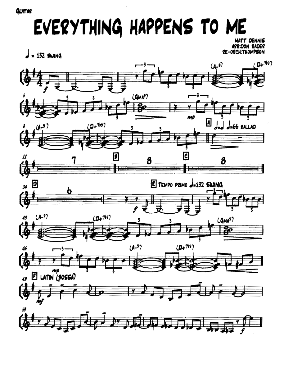 Everythinghappenstome Guitar — sheet music preview