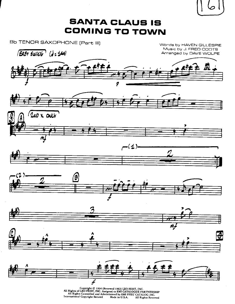 Santa Claus is Coming to Town — sheet music preview