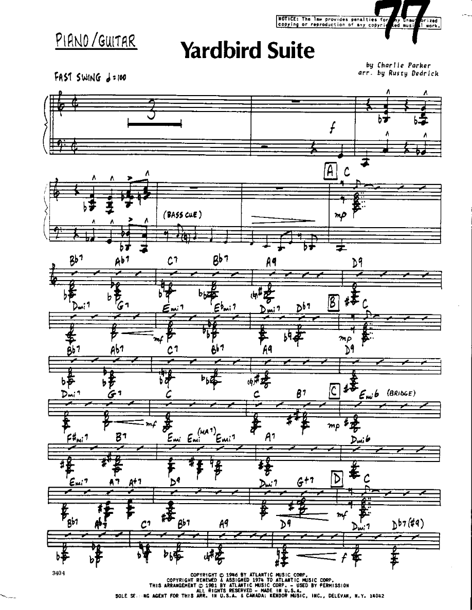 Yardbird Suite — Small Ensemble sheet music by Rusty Dedrick | Bebop