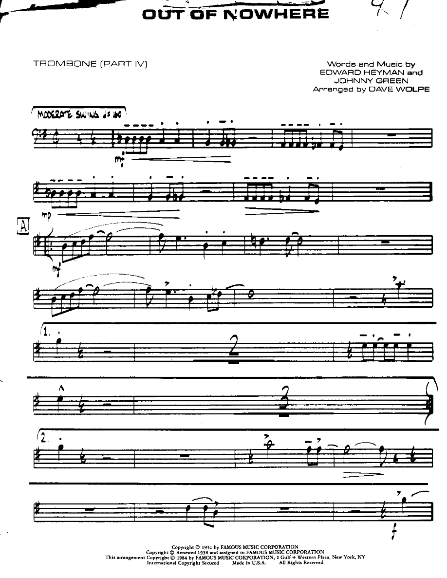 Out of Nowhere — sheet music preview