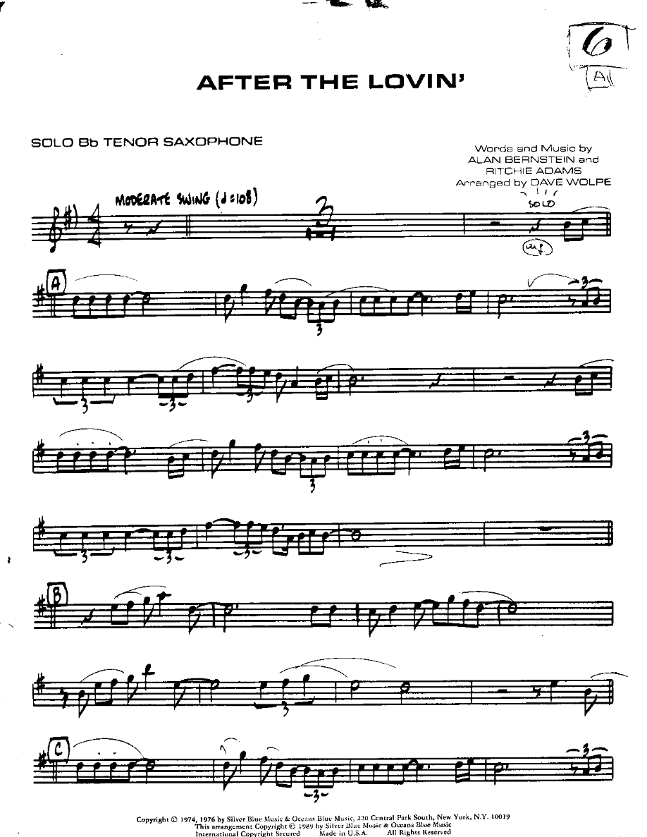 After the Lovin' — Small Ensemble sheet music by DAVE WOLPE | Jazz Standard