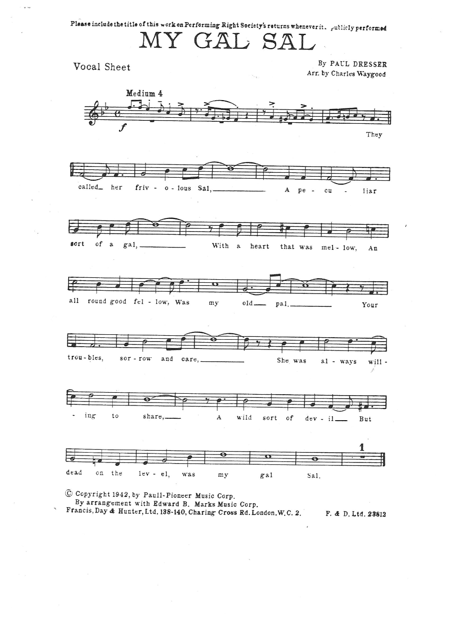 My Gal Sal (C.Waygood) Vocal — sheet music preview
