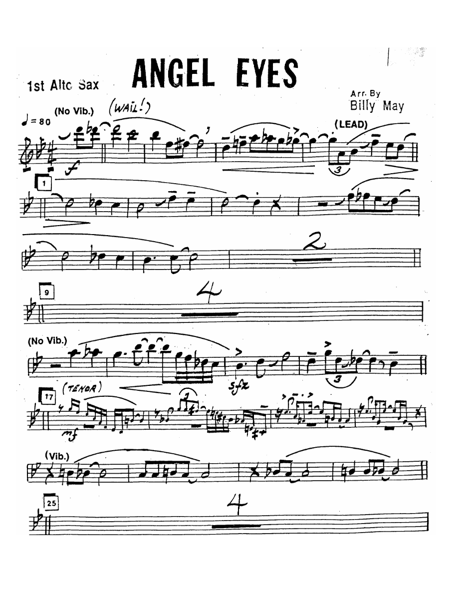Angel Eyes — Big Band Vocal sheet music by B.May | Jazz Standard