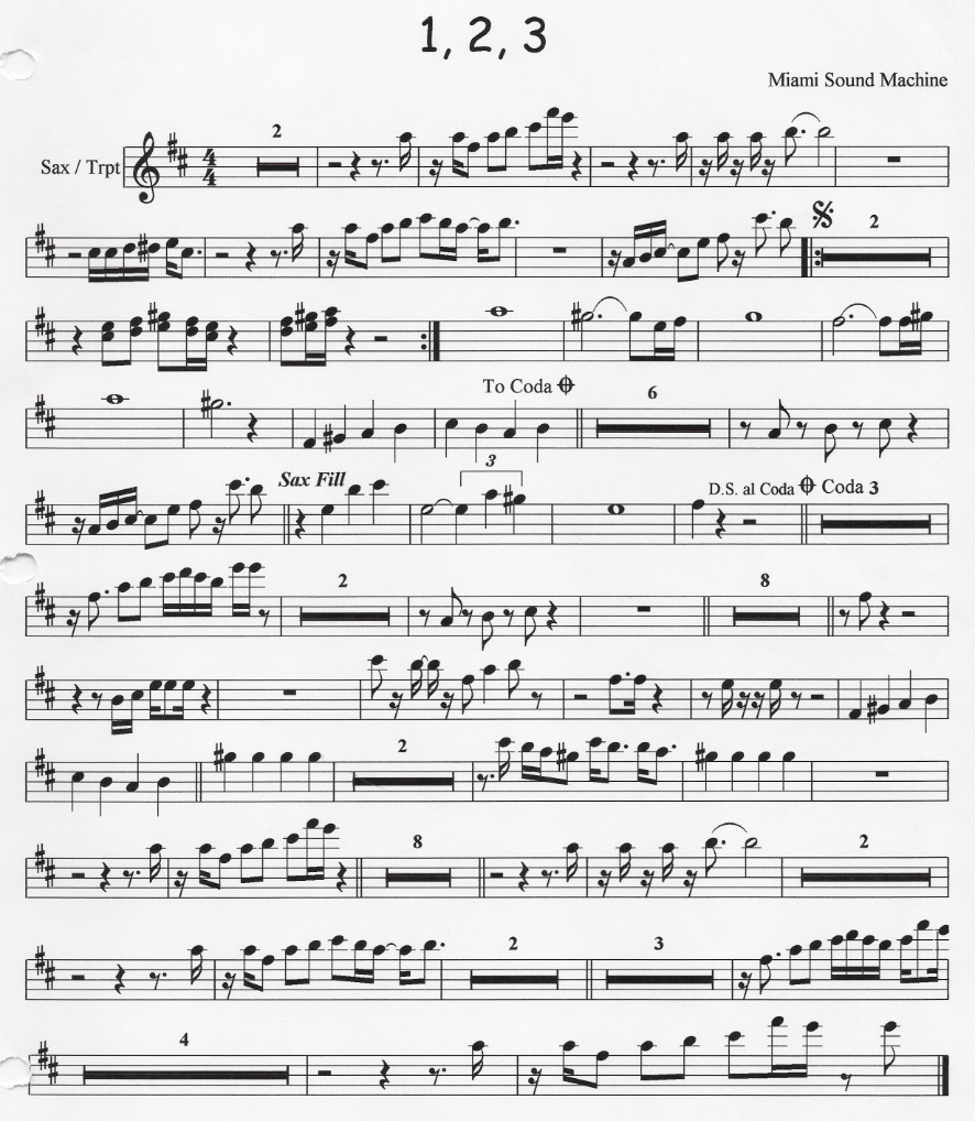 1 2 3-Estefan-3 horns-Incomp — sheet music preview