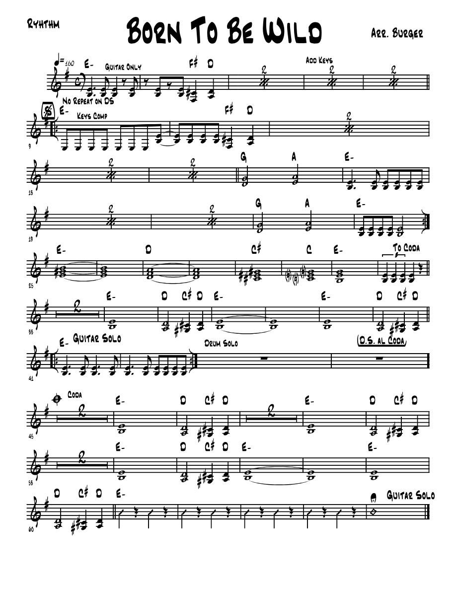 Born To Be Wild — Small Ensemble sheet music by 3 horns + Rhythm - Steppenwolf - Burger | Jazz Standard